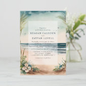 Ocean Beach Grass und Rose Hochzeitsfeiern Einladung (Stehend Vorderseite)