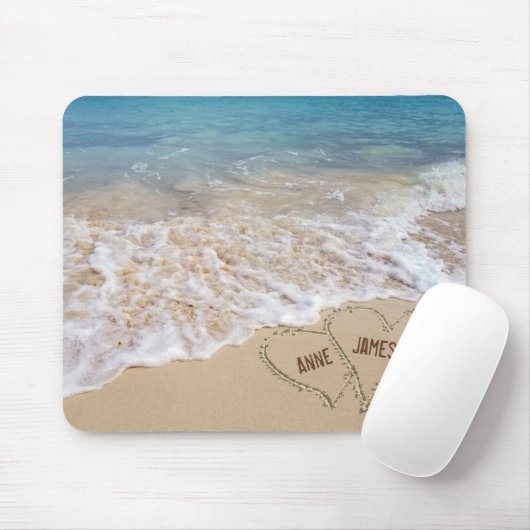 Ocean Beach Hearts mit Namen Mousepad (Mit Mouse)