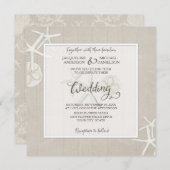 Ocean Beach Hochzeit Starfish Damask Holz rustikal Einladung (Vorne/Hinten)