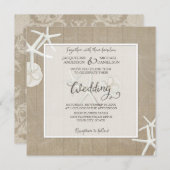 Ocean Beach Hochzeit Starfish Wood Damask Rustikal Einladung (Vorne/Hinten)