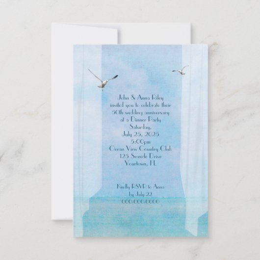 Ocean Beach Hochzeitliches Abendessen zum Jubiläum Einladung (Rückseite)