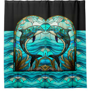 Ocean Beach House Blue Dolphin Imitate verkleidete Duschvorhang