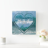 Ocean, Beach Life Wedding Couple Initialen und Dat Quadratische Wanduhr (Zuhause)