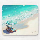 Ocean Beach mit Chaise Lounge und Regenschirm Mousepad (Vorne)