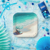 Ocean Beach mit Chaise Lounge und Regenschirm Pappteller (Party)