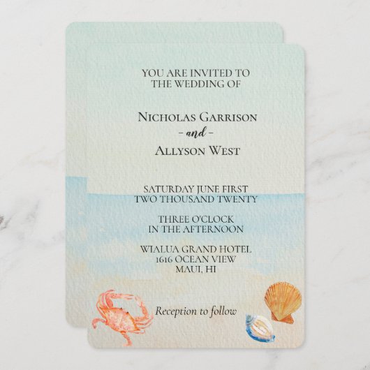 Ocean Beach Muscheln Hochzeit Einladung (Vorne/Hinten)