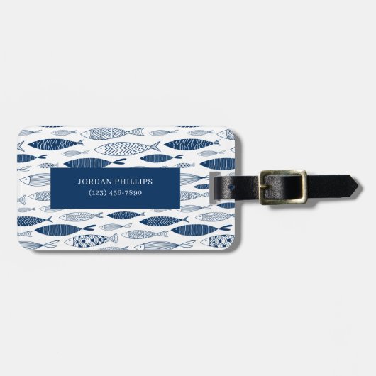 Ocean Beach Nautical Fish Muster Gepäckanhänger (Vorderseite horizontal)