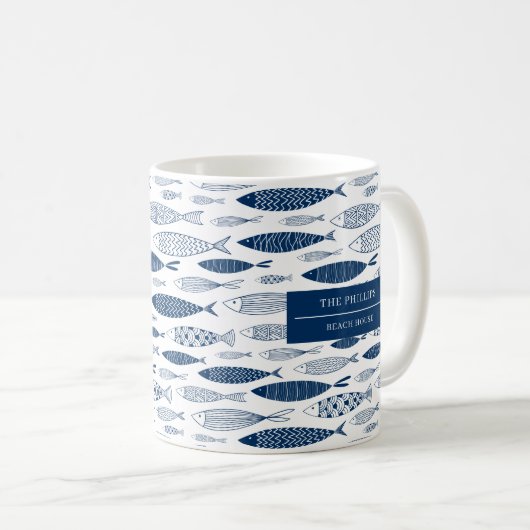 Ocean Beach Nautical Fish Muster Kaffeetasse (VorderseiteRechts)
