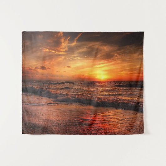 Ocean Beach Orange Sunset Wall Tapestes Wandteppich (Vorderseite (Horizontal))