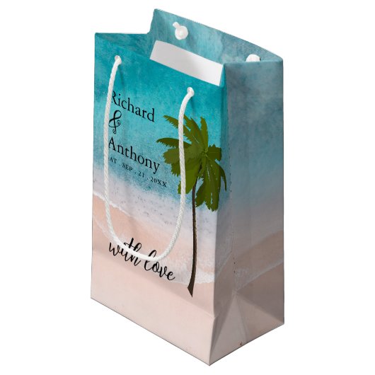 Ocean Beach Palm Tree Gastgeschenk Hochzeit Kleine Geschenktüte (Vorderseite Schrägansicht)