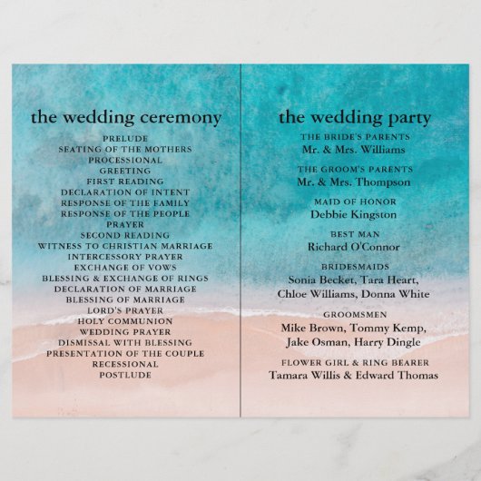 Ocean Beach Palm Tree Hochzeitsprogramm (Rückseite)