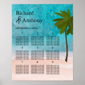 Ocean Beach Palm Tree Hochzeitstisch Plan Poster (Vorne)