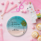 Ocean Beach Palm Tree Wedding Pappteller (Party)