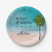 Ocean Beach Palm Tree Wedding Pappteller (Vorderseite)