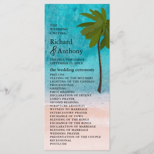 Ocean Beach Palm Tree Wedding Programm (Vorderseite)