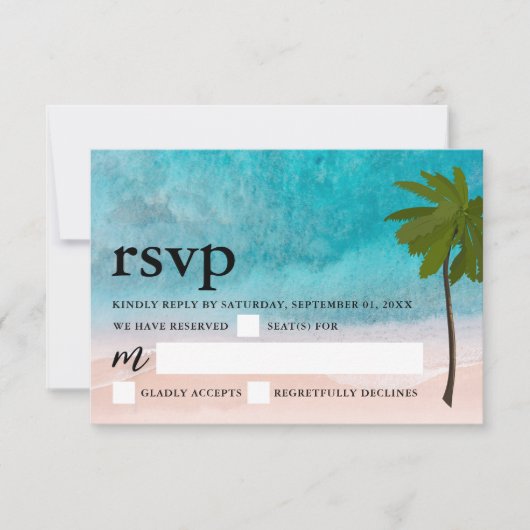 Ocean Beach Palm Tree Wedding RSVP (Vorderseite)