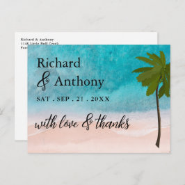 Ocean Beach Palm Tree Wedding Vielen Dank Postkarte