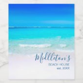Ocean Beach Personal Aqua Blue Modern Weinetikett (Einzelnes Label)