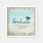 Ocean Beach Rustic Wood Lights Graduate Party Serviette (Vorderseite)