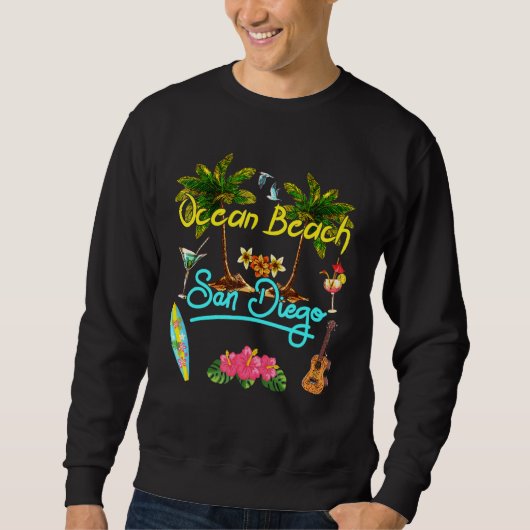 Ocean Beach San Diego Summer Palm Surf Sun Set Pal Sweatshirt (Vorderseite)