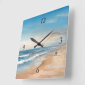 Ocean Beach Scene Malerei Quadratische Wanduhr (Winkel)