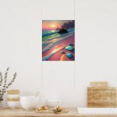 Ocean Beach Scene Seashells Fantasy Art Poster (Küche)