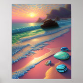 Ocean Beach Scene Seashells Fantasy Art Poster (Vorne)