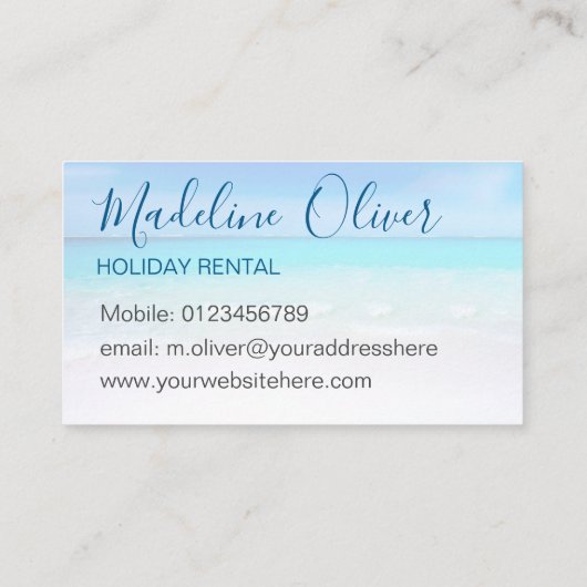 Ocean Beach Sea Holiday Rental Aqua Blue Stilvoll Visitenkarte (Rückseite)