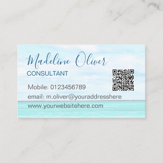 Ocean Beach Sea Travel QR Code Aqua Blue Stilvoll Visitenkarte (Rückseite)