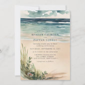 Ocean Beach Seascape Wasserfarbe Einladung Hochzei (Vorderseite)
