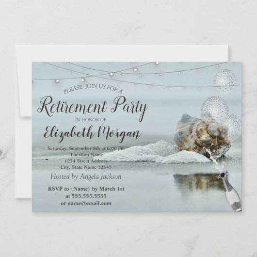 Ocean Beach Seashell, Balloons, Weinvorrat Einladung (Vorderseite)