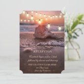 Ocean Beach, Seashell Lights Hochzeitsempfang Einladung (Stehend Vorderseite)