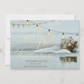 Ocean Beach Seashell String Light Save the Date (Vorderseite)