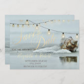 Ocean Beach Seashell String Light Save the Date (Vorne/Hinten)