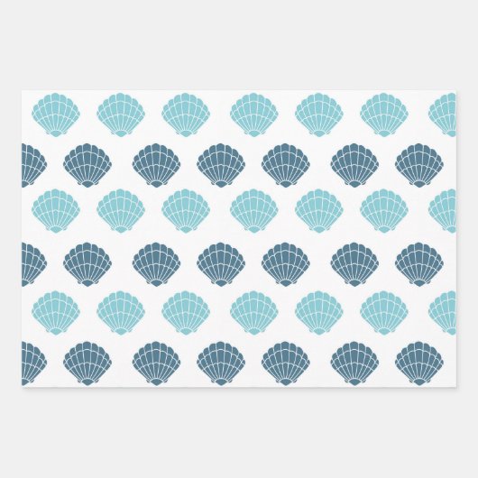 Ocean Beach Seashells Blaues Muster Theme Geschenkpapier Set (Vorderseite)