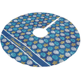 Ocean Beach Seashells Starfish Navy Blue Christmas Polyester Weihnachtsbaumdecke