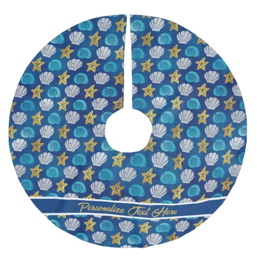 Ocean Beach Seashells Starfish Navy Blue Christmas Polyester Weihnachtsbaumdecke (Vorderseite)