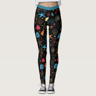 Ocean Beach Seashells Starfish Seepferd Yoga Leggings