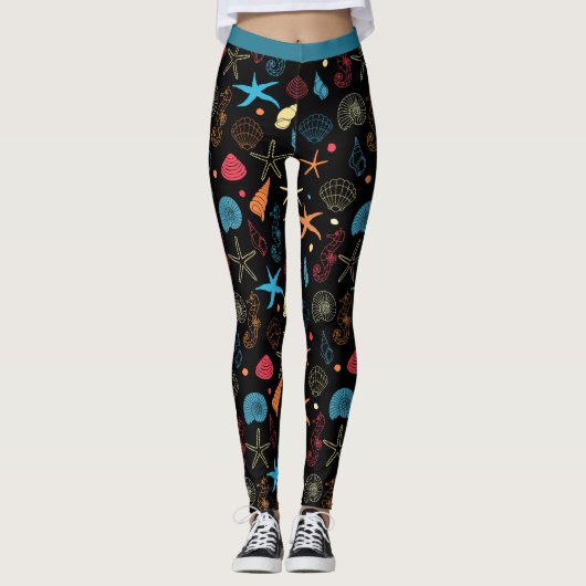 Ocean Beach Seashells Starfish Seepferd Yoga Leggings (Vorderseite)