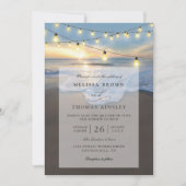 Ocean Beach Seaside String Lights QR Code Wedding Einladung (Vorderseite)