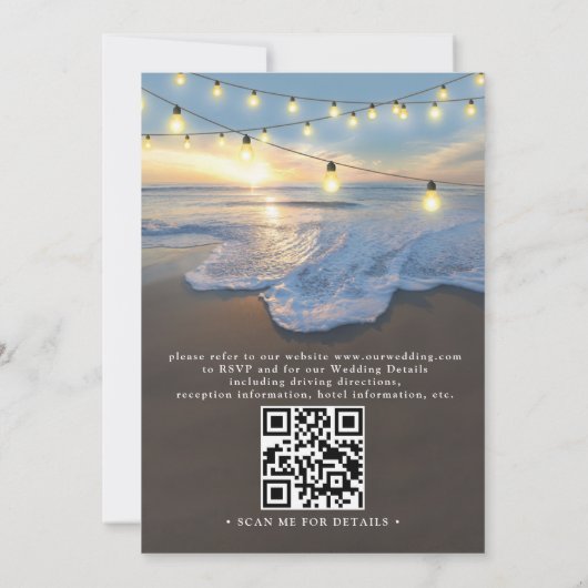 Ocean Beach Seaside String Lights QR Code Wedding Einladung (Rückseite)