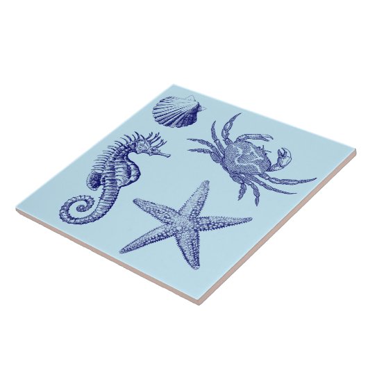 Ocean Beach Seepferd Starfish Crab & Muschel Muste Fliese (Seite)