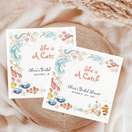 Ocean Beach She Is a Catch Bridal Shower Cocktail Serviette