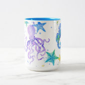 Ocean Beach Shore Octopus Starfish Seepferd Zweifarbige Tasse (Mittel)