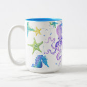 Ocean Beach Shore Octopus Starfish Seepferd Zweifarbige Tasse (Links)