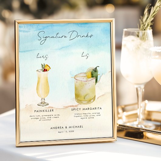 Ocean Beach Signature Drinks Bar Menu Wedding Sign Poster