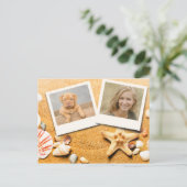 Ocean Beach Starfish Seashells Zwei Foto Postkarte (Stehend Vorderseite)