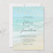 Ocean Beach String Lights Elegante Script Wedding Einladung (Vorderseite)