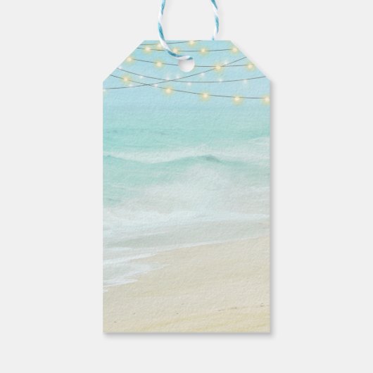 Ocean Beach String Lights Hochzeitsempfang Geschenkanhänger (Rückseite)