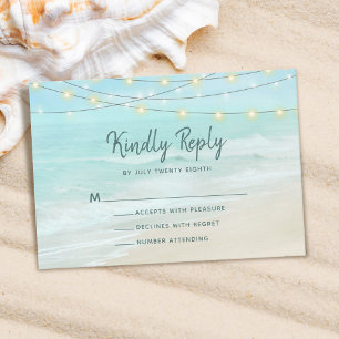 Ocean Beach Summer String Lights Wedding  RSVP Karte